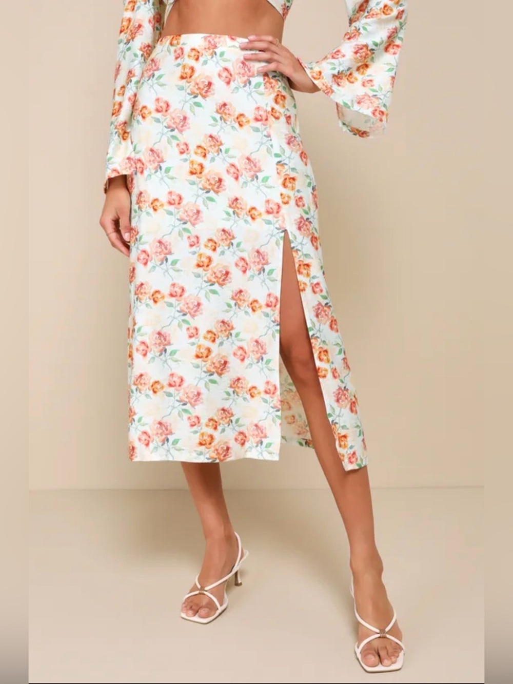 NWT Lulu’s Light Sage Green Floral High-Waisted Midi Skirt - Large